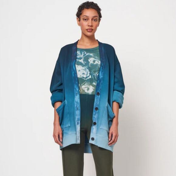 Raquel Allegra Ren Teal Mist Blue Ombre Oversized Button Front Cardigan Coat - Picture 6 of 8